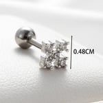 Silver color / 1 Piece Simple Series Classic Square Titanium Steel Silver Color Zircon Women's Stud Earrings Picture3